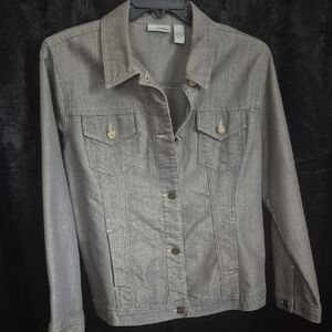 Chico's Platinum Metallic Gray Jean Jacket